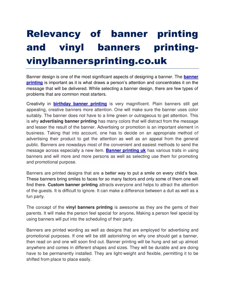 relevancy of banner printing and vinyl banners