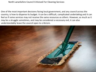 North Lanarkshire Council Criticised For Cleaning Services
