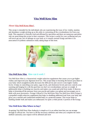 Vita Well Keto Slim” Reviews, Benefits, Price & Buy