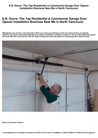 E.N. Doors: The Top Residential & Commercial Garage Door Opener Installation Company Near Me in North Vancouver