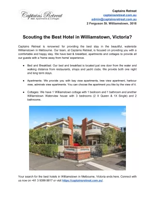 Scouting the Best Hotel in Williamstown, Victoria?