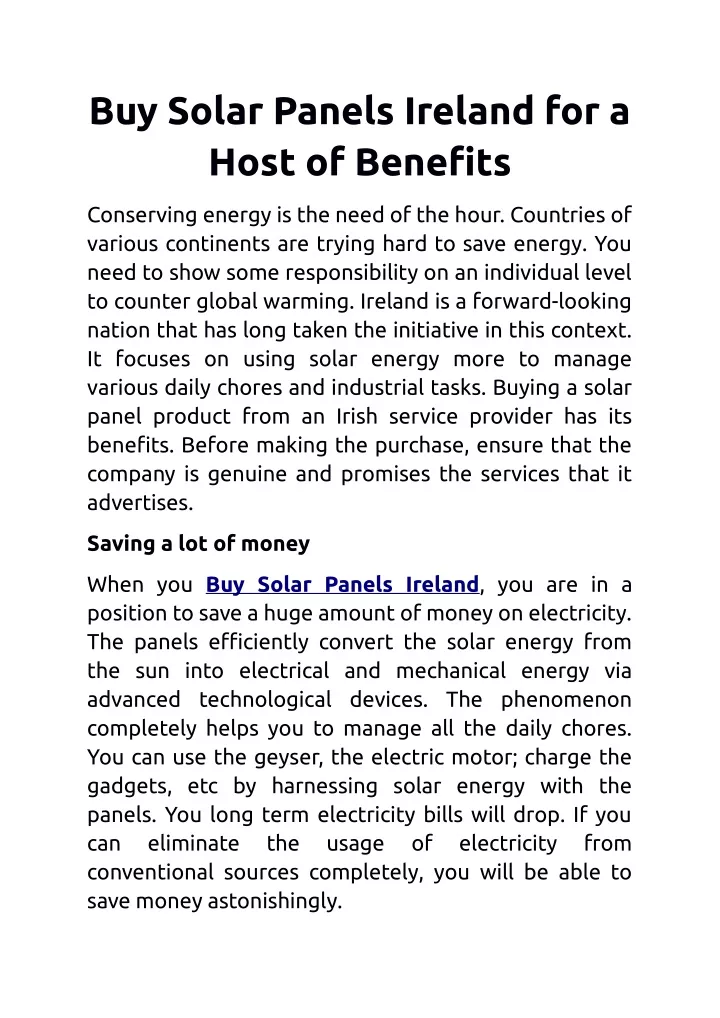 buy solar panels ireland for a host of benefits