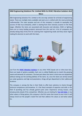 ANJI Engineering Solutions Pvt. Limited With Its HVAC Vibration Isolators And More