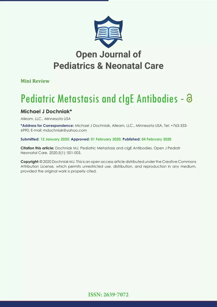 open journal of pediatrics neonatal care