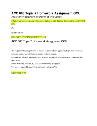 ACC 668 Topic 2 Homework Assignment GCU