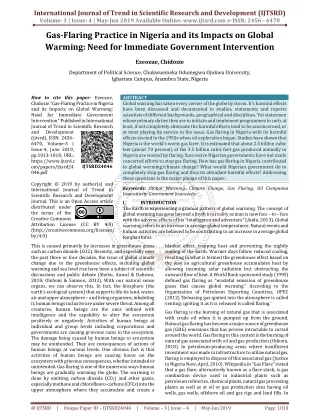 Gas-Flaring Practice in Nigeria and its Impacts on Global Warming: Need for Immediate Government Intervention