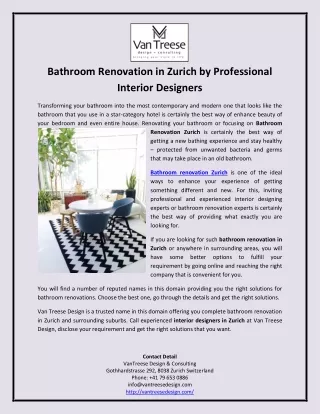 Bathroom Renovation in Zurich by Professional Interior Designers