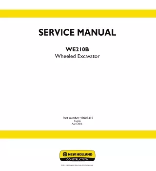 New Holland WE210B Wheeled Excavator Service Repair Manual