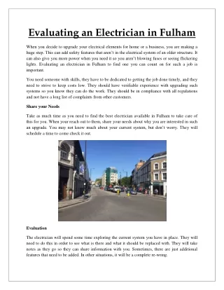 evaluating an electrician in fulham