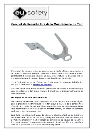 Crochet de Sécurité lors de la Maintenance du Toit