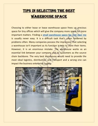 Tips in Selecting the Best Warehouse Space