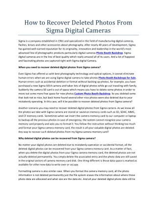 How to Recover Deleted Photos From Sigma Digital Cameras