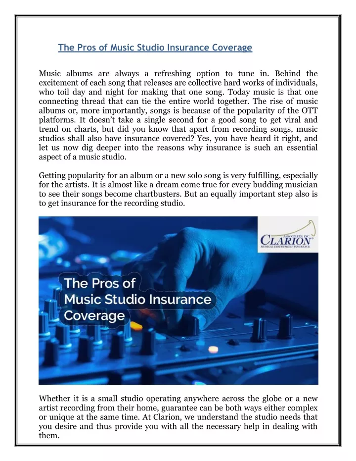 the pros of music studio insurance coverage