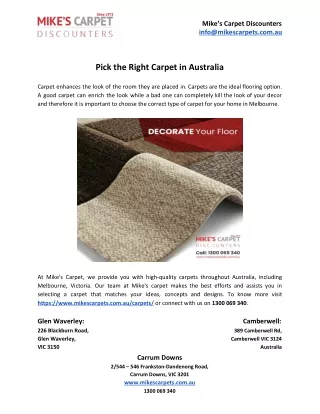 Pick the Right Carpet in Australia