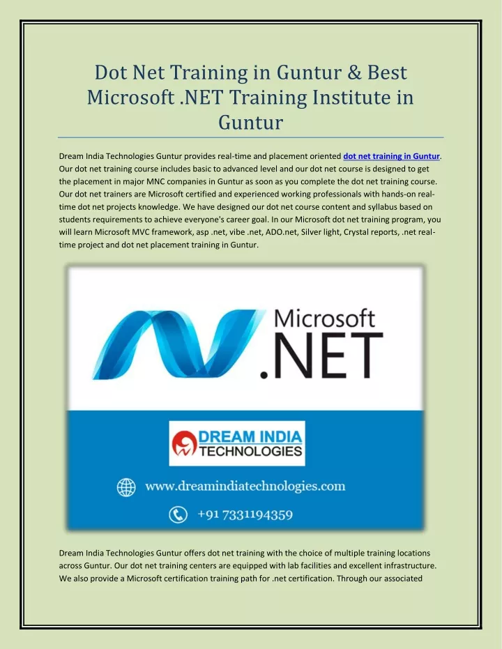 dot net training in guntur best microsoft