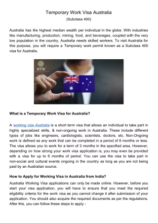 Working Visa Australia