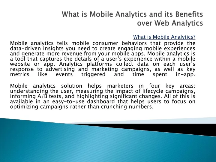 what is mobile analytics and its benefits over web analytics