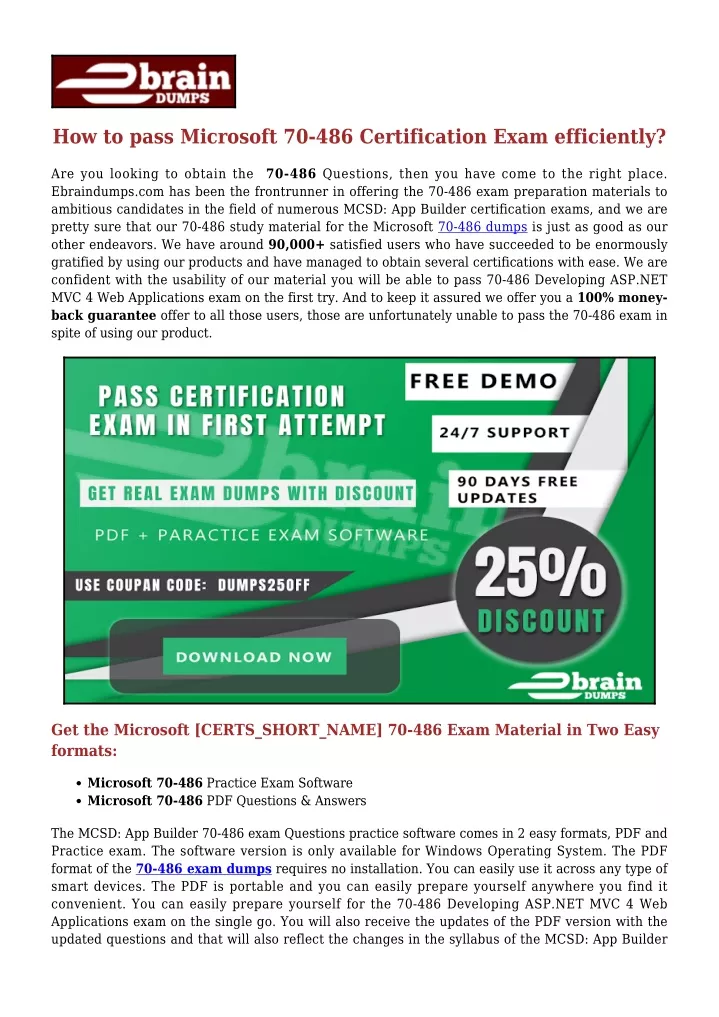 how to pass microsoft 70 486 certification exam