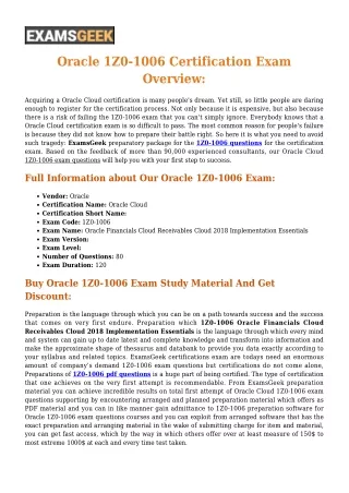 Oracle 1Z0-1006 [2020] Exam Questions - Success Secret