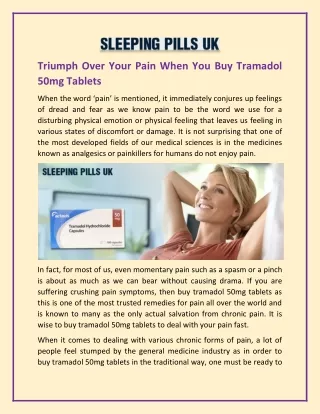 Triumph Over Your Pain When You Buy Tramadol 50mg Tablets