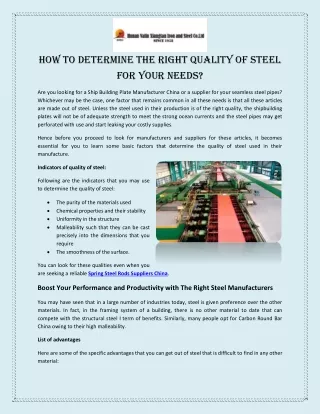 How to Determine the Right Quality of Steel for Your Needs?
