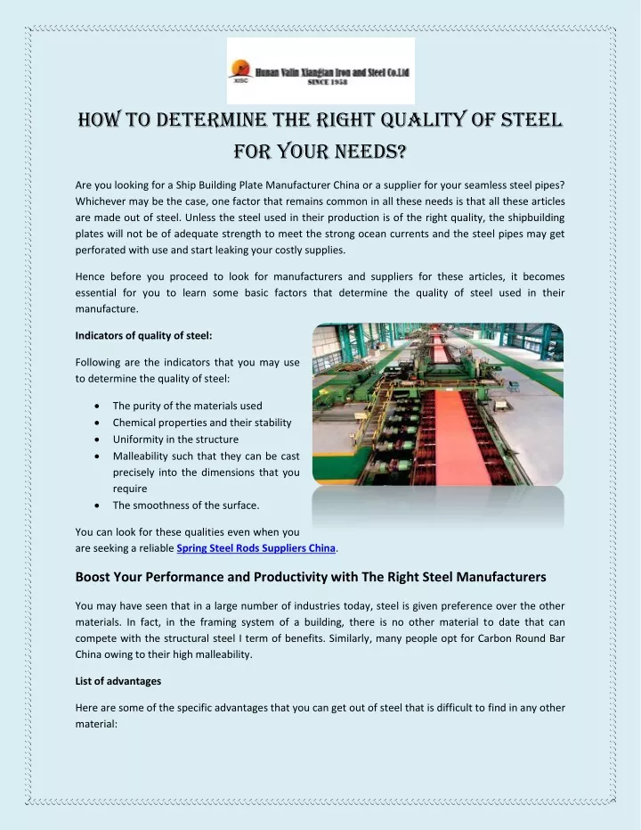 how to determine the right quality of steel