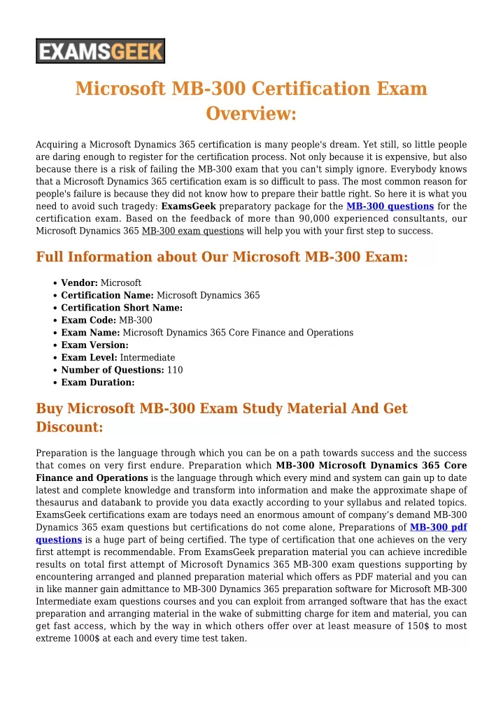 microsoft mb 300 certification exam overview