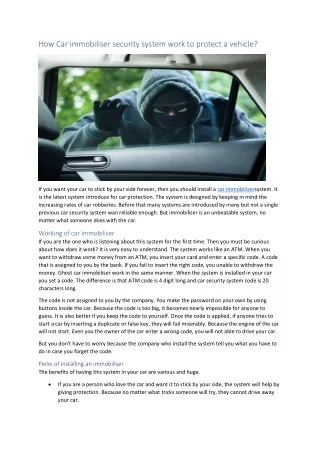 How Car Immobilizer Security System Work to Protect a Vehicle?
