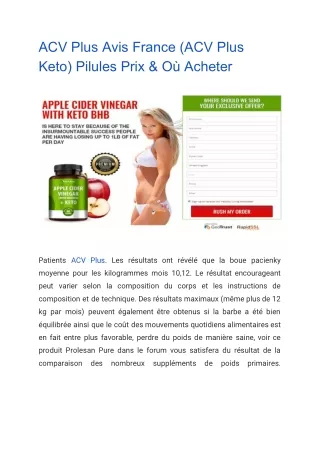 ACV Plus Avis France (ACV Plus Keto) Pilules Prix & Où Acheter