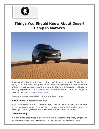 Things You Should Know About Desert Camp in Morocco