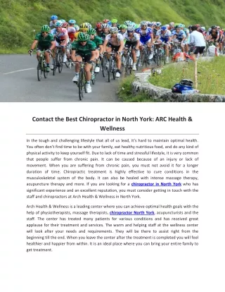 Contact the Best Chiropractor in North York: ARC Health & Wellness
