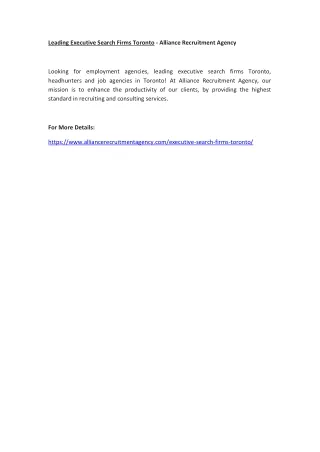 leading executive search firms toronto alliance