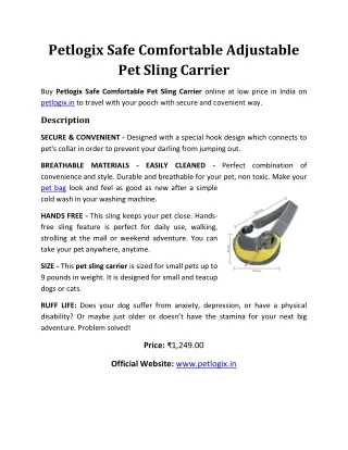 Petlogix Safe Comfortable Adjustable Pet Sling Carrier