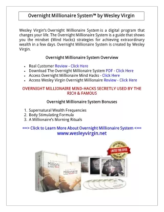 Overnight Millionaire System PDF, eBook by Wesley Virgin