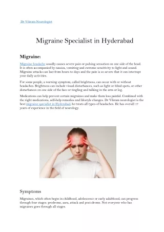 Migraine Specialist in Hyderabad