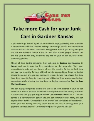 Take more Cash for your Junk Cars in Gardner Kansas