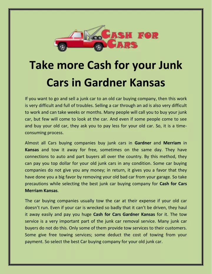 take more cash for your junk cars in gardner