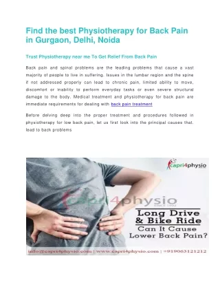 Find the best Physiotherapy for Back Pain in Gurgaon, Delhi, Noida