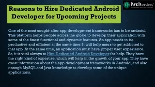 Reasons to Hire Dedicated Android Developer for Upcoming Projects