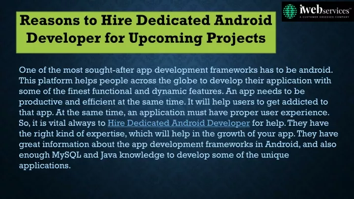 reasons to hire dedicated android developer