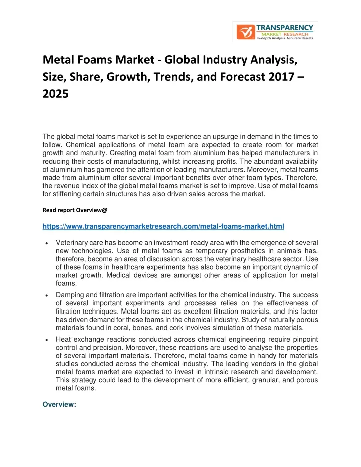 metal foams market global industry analysis size
