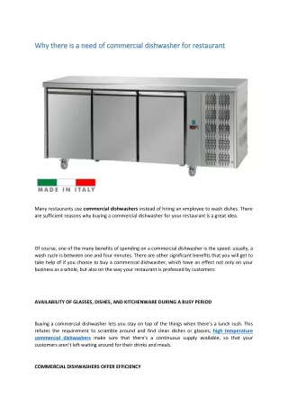 Why there is a need of commercial dishwasher for restaurant