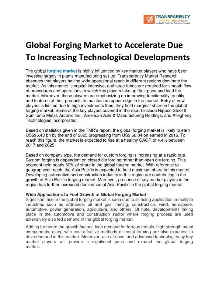 global forging market to accelerate