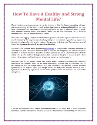 How To Have A Healthy And Strong Mental Life?