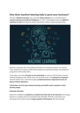 Machine learning Helps in growing business