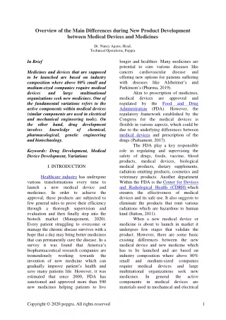 Main Differences During New Product Development Between Medical Devices And Medicines