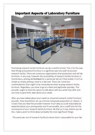 Important Aspects of Laboratory Furniture