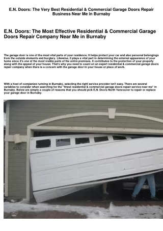E.N. Doors: The Very Best Residential & Commercial Garage Doors Repair Service Near Me in Burnaby