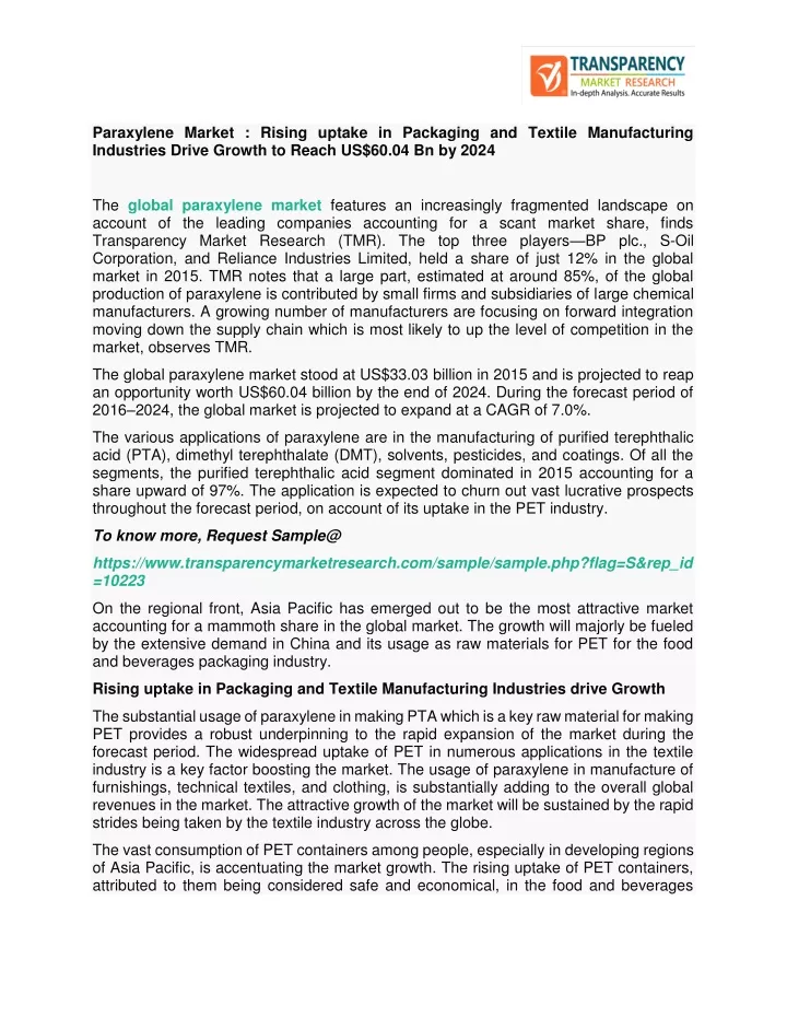 paraxylene market rising uptake in packaging