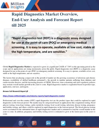 Rapid Diagnostics Market Overview, End-User Analysis and Forecast Report till 2025